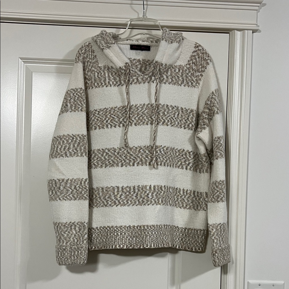 Elana Wang Striped Knit Hoodie Sweater. Lg/Xl.
